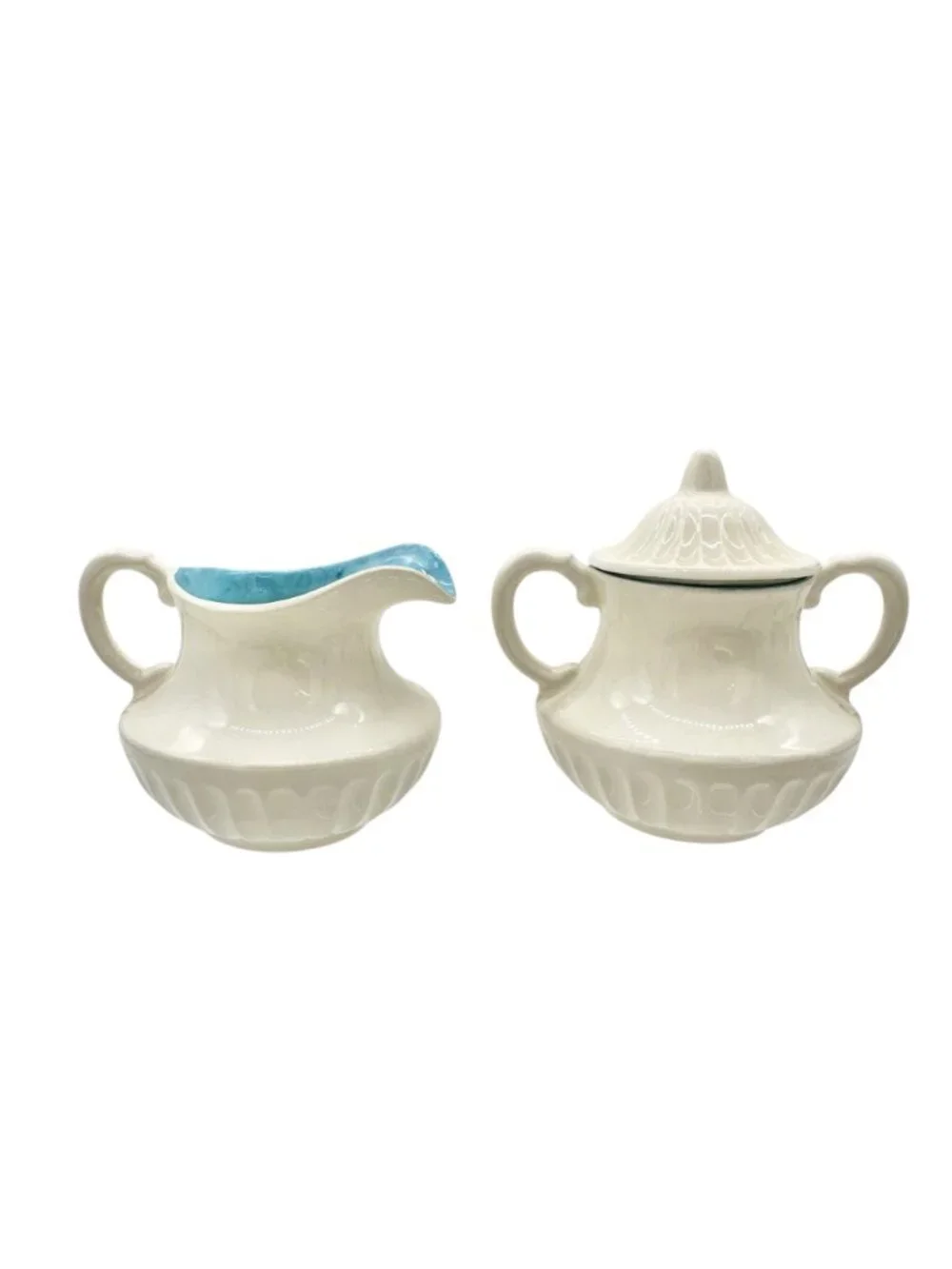 Childrens 17 Piece Ceramic Tea Set With Blue Interiors and White Exterior Design